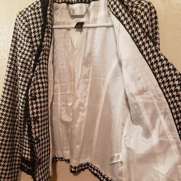 White House Black Market Houndstooth Blazer Chain Trim Hook Closure Size 4 - Picture 8 of 11